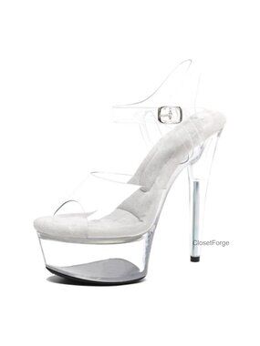 Women's 6in Clear Platform High Heels Ankle-Strap Stiletto Dancer Sandals